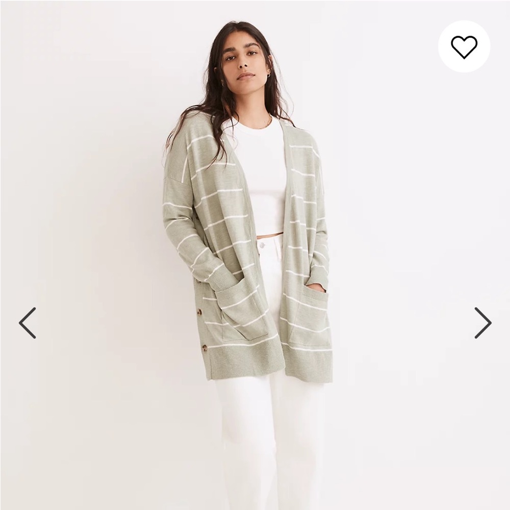 Madewell striped marled side button cardigan in Frosted Sage. S.
